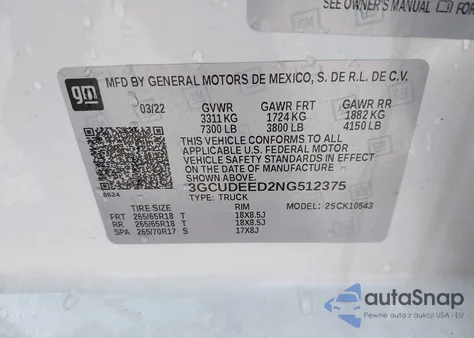 2022 Chevrolet Silverado 1500 4Wd Short Bed Rst z USA, uszkodzony, nr VIN 3GCUDEED2NG512375